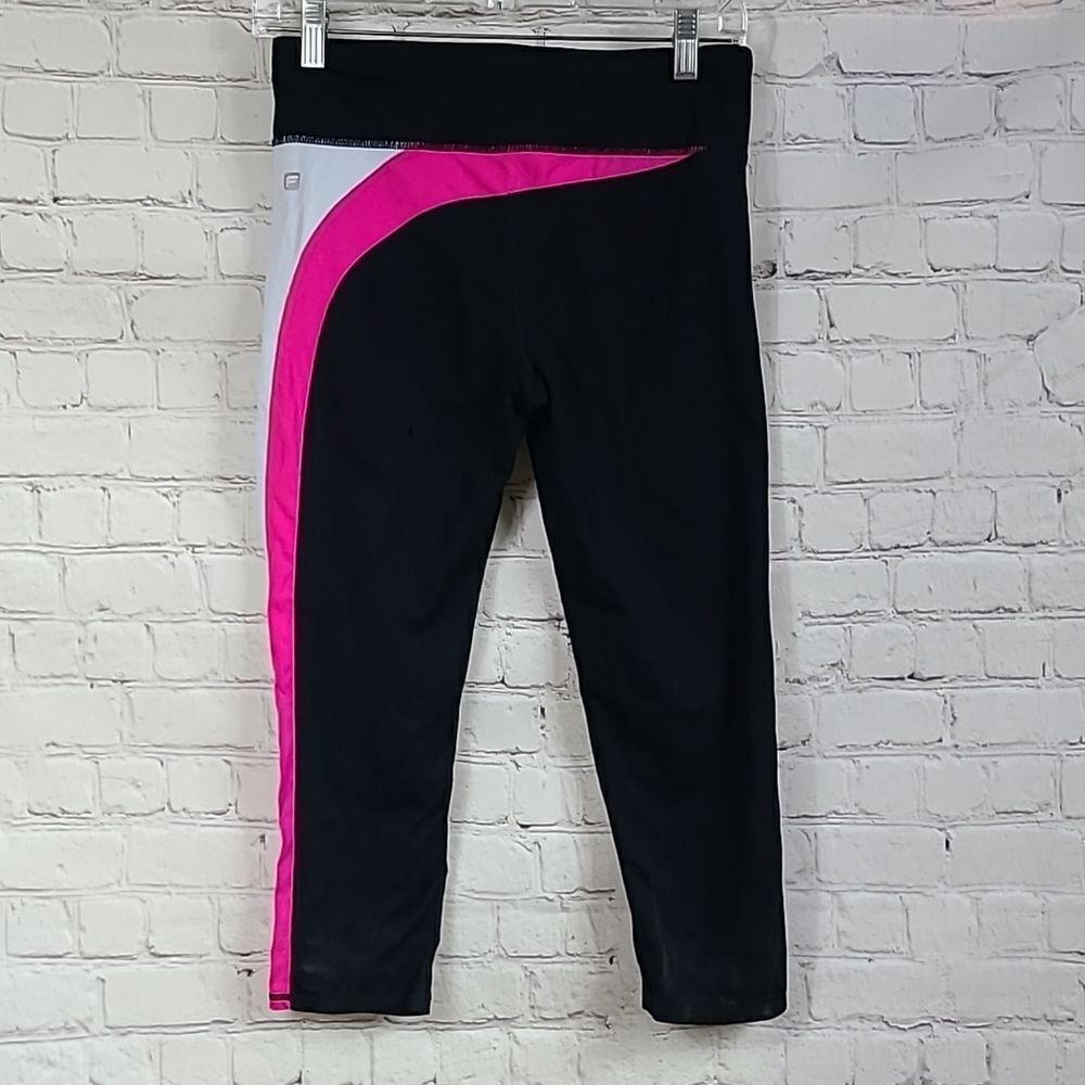 Fabletics PowerHold Capri Leggings S Black Pink Colorblock Pocket Compression - Picture 4 of 10